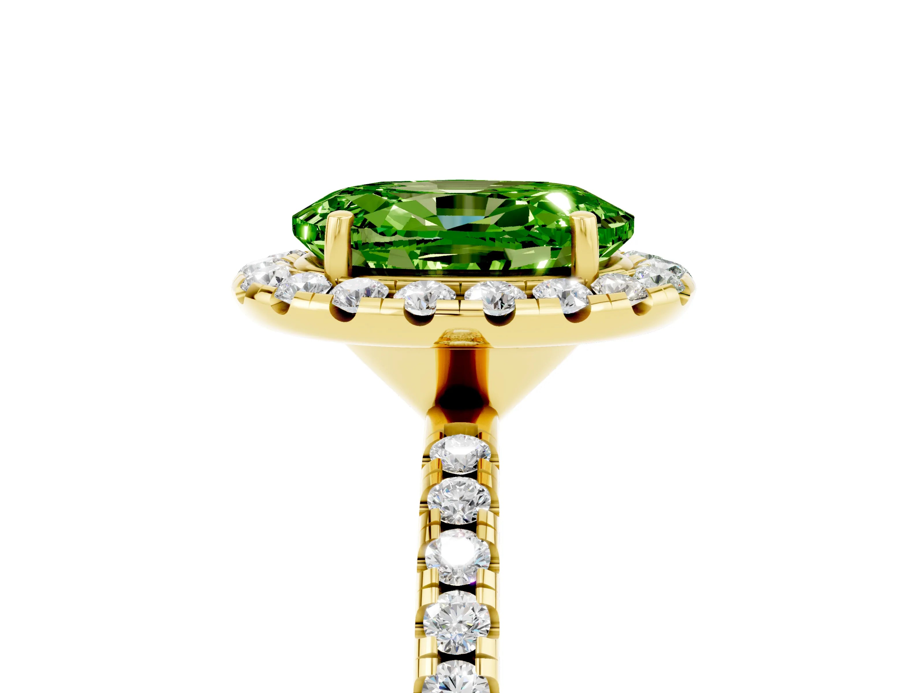 Yellow gold Oval Cut Halo Round Diamond Pavé Band Four-Prong Ring_5