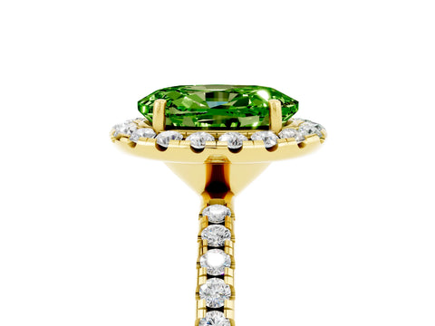Yellow gold Oval Cut Halo Round Diamond Pavé Band Four-Prong Ring_5