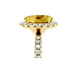 Yellow gold Oval Cut Halo Round Diamond Pavé Band Four-Prong Ring_5