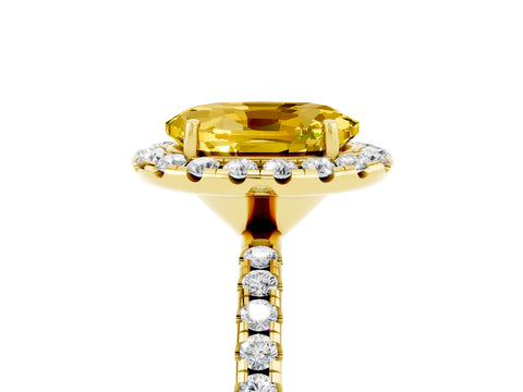 Yellow gold Oval Cut Halo Round Diamond Pavé Band Four-Prong Ring_5