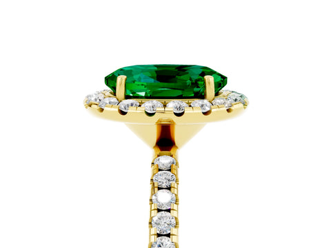 Yellow gold Oval Cut Halo Round Diamond Pavé Band Four-Prong Ring_5