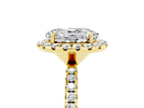 Yellow gold Oval Cut Halo Round Diamond Pavé Band Four-Prong Ring_5