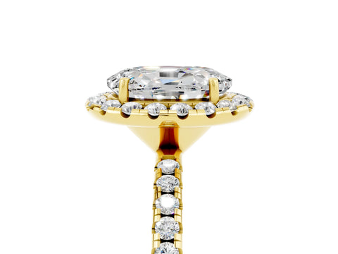 Yellow gold Oval Cut Halo Round Diamond Pavé Band Four-Prong Ring_5