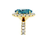 Yellow gold Oval Cut Halo Round Diamond Pavé Band Four-Prong Ring_5