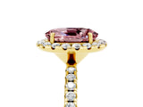 Yellow gold Oval Cut Halo Round Diamond Pavé Band Four-Prong Ring_5