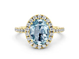 Yellow gold Oval Cut Halo Round Diamond Pavé Band Four-Prong Ring