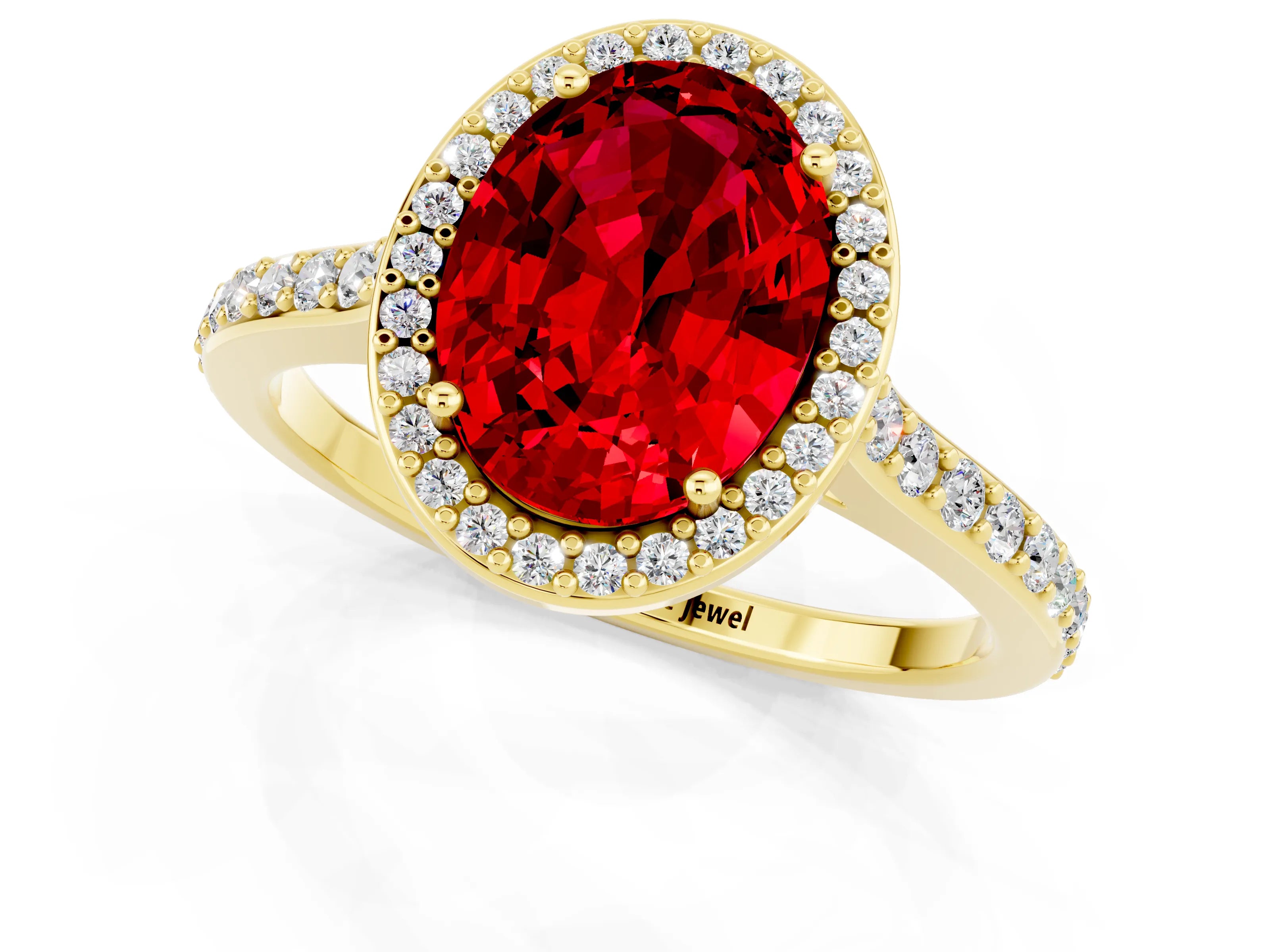 Yellow gold Oval Cut Halo Round Diamond Pavé Band with Four-Prong Setting_1