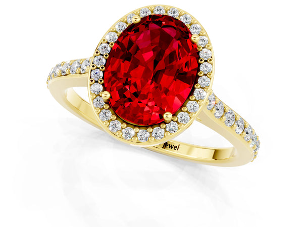 Yellow gold Oval Cut Halo Round Diamond Pavé Band with Four-Prong Setting