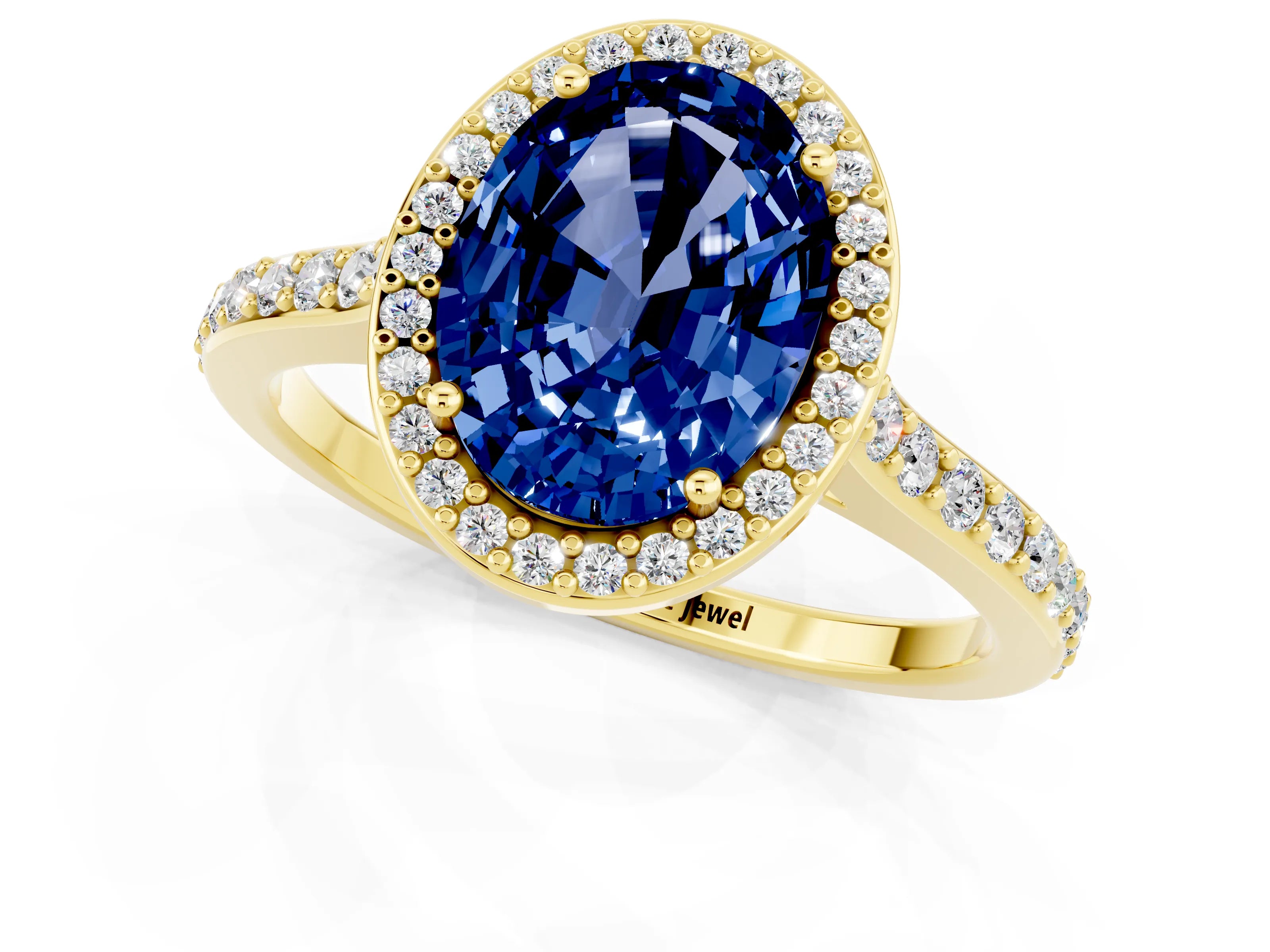 Yellow gold Oval Cut Halo Round Diamond Pavé Band with Four-Prong Setting_1