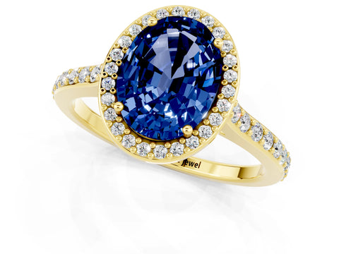 Yellow gold Oval Cut Halo Round Diamond Pavé Band with Four-Prong Setting_1