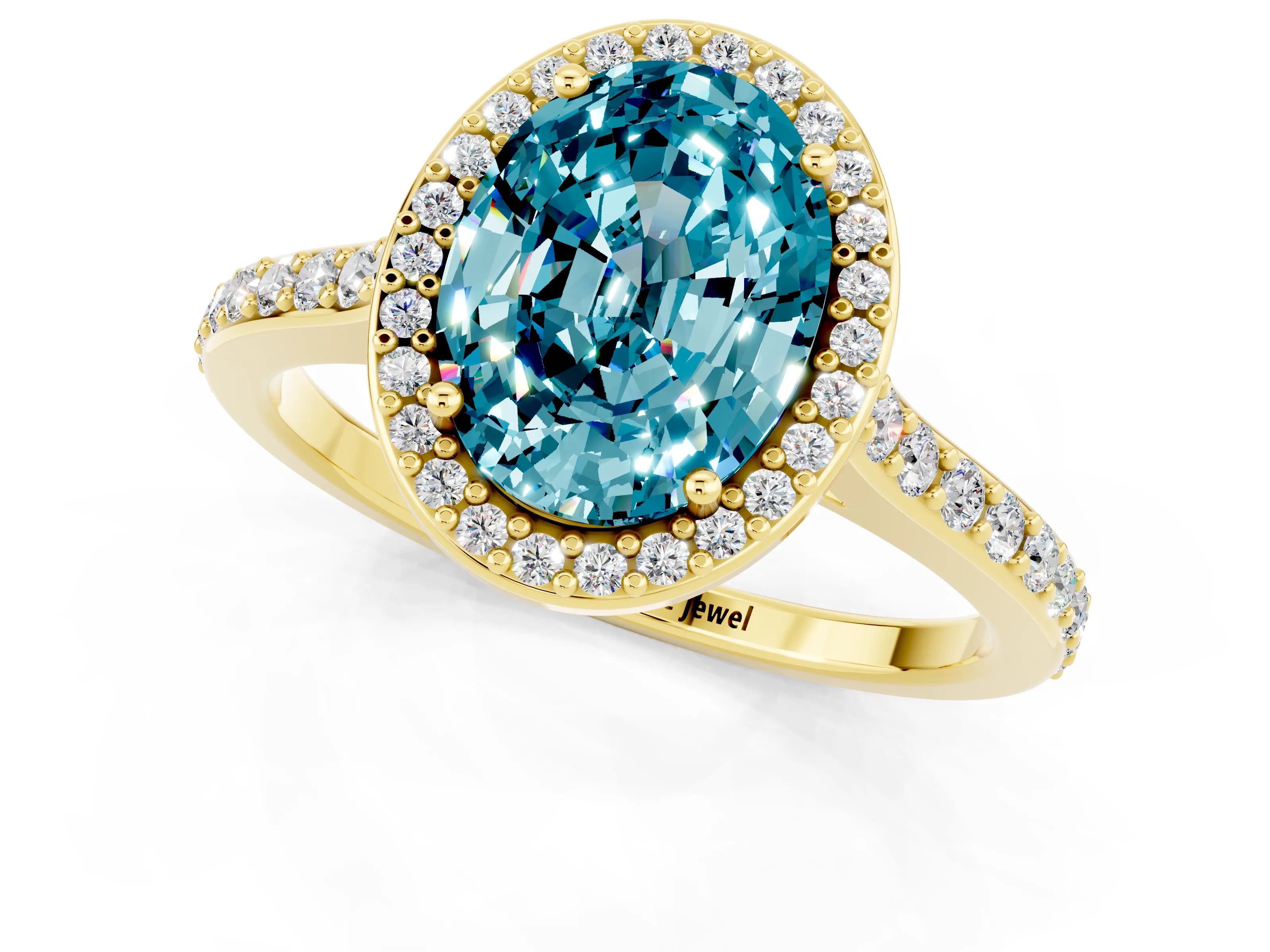 Yellow gold Oval Cut Halo Round Diamond Pavé Band with Four-Prong Setting_1