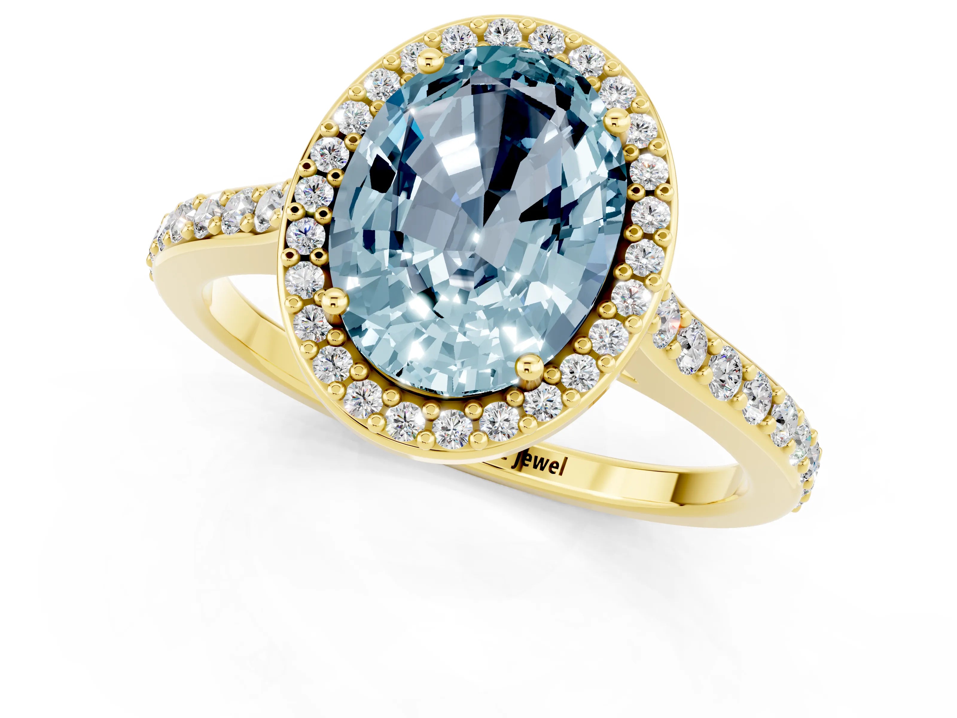 Yellow gold Oval Cut Halo Round Diamond Pavé Band with Four-Prong Setting_1