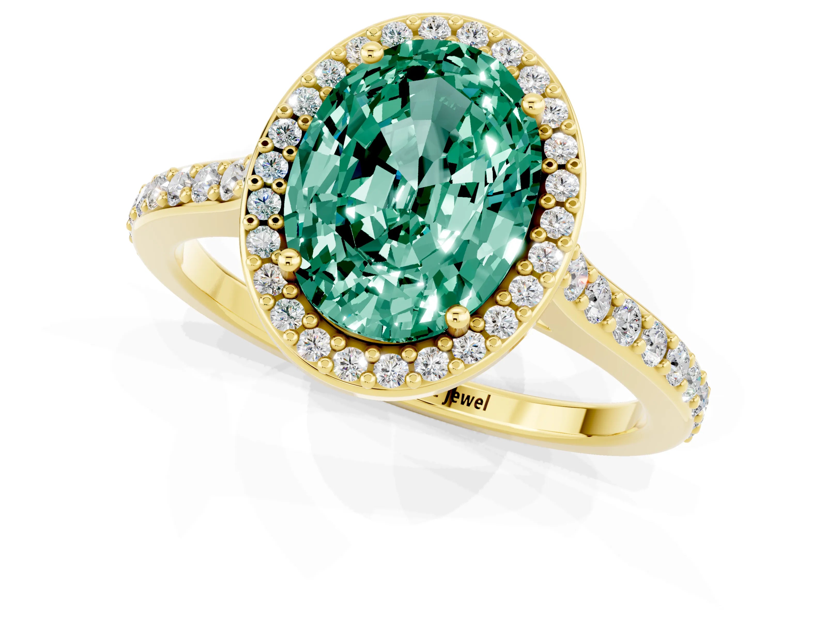 Yellow gold Oval Cut Halo Round Diamond Pavé Band with Four-Prong Setting_1