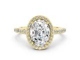 Yellow gold Oval Cut Halo Round Diamond Pavé Band with Four-Prong Setting