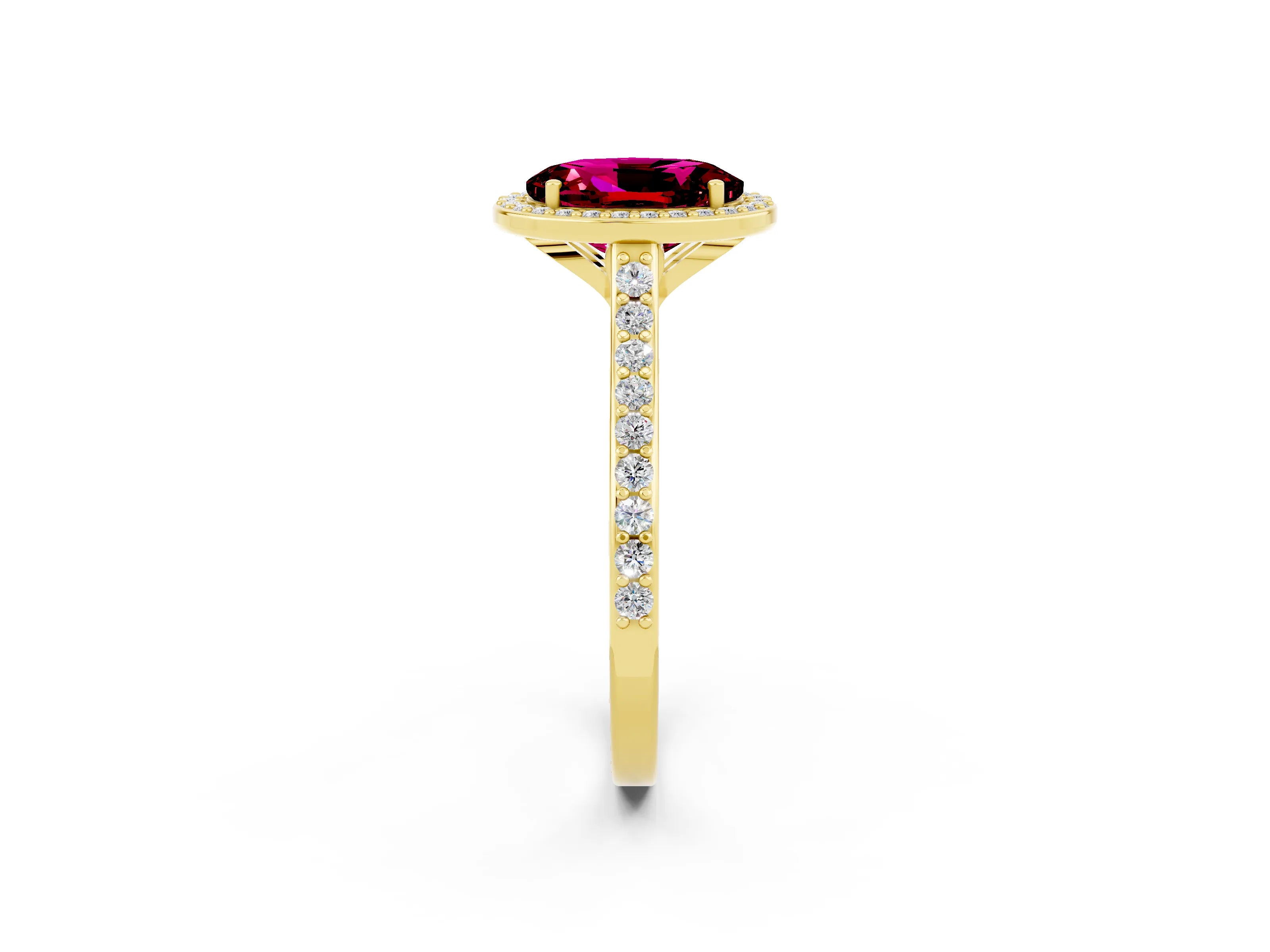 Yellow gold Oval Cut Halo Round Diamond Pavé Band with Four-Prong Setting_2