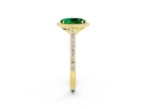 Yellow gold Oval Cut Halo Round Diamond Pavé Band with Four-Prong Setting_2