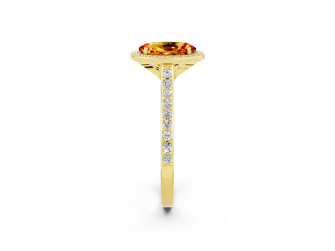 Yellow gold Oval Cut Halo Round Diamond Pavé Band with Four-Prong Setting_2