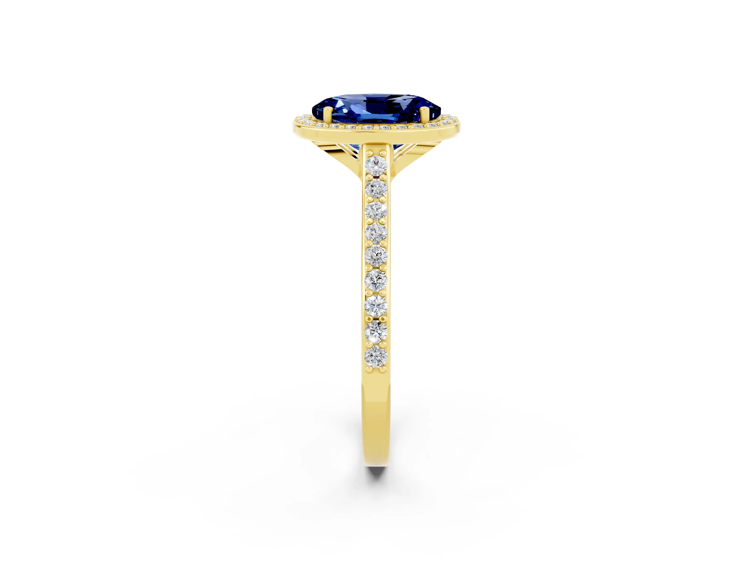 Yellow gold Oval Cut Halo Round Diamond Pavé Band with Four-Prong Setting_2