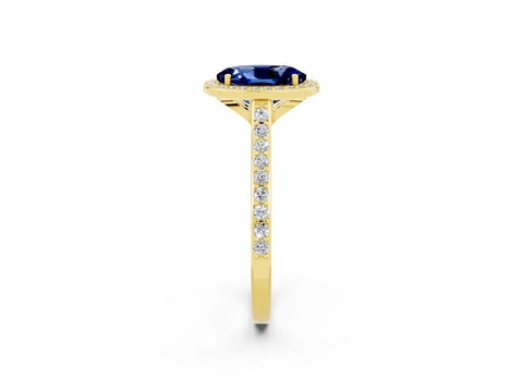 Yellow gold Oval Cut Halo Round Diamond Pavé Band with Four-Prong Setting_2