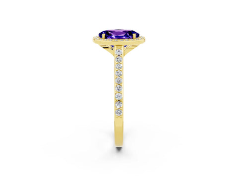 Yellow gold Oval Cut Halo Round Diamond Pavé Band with Four-Prong Setting_2