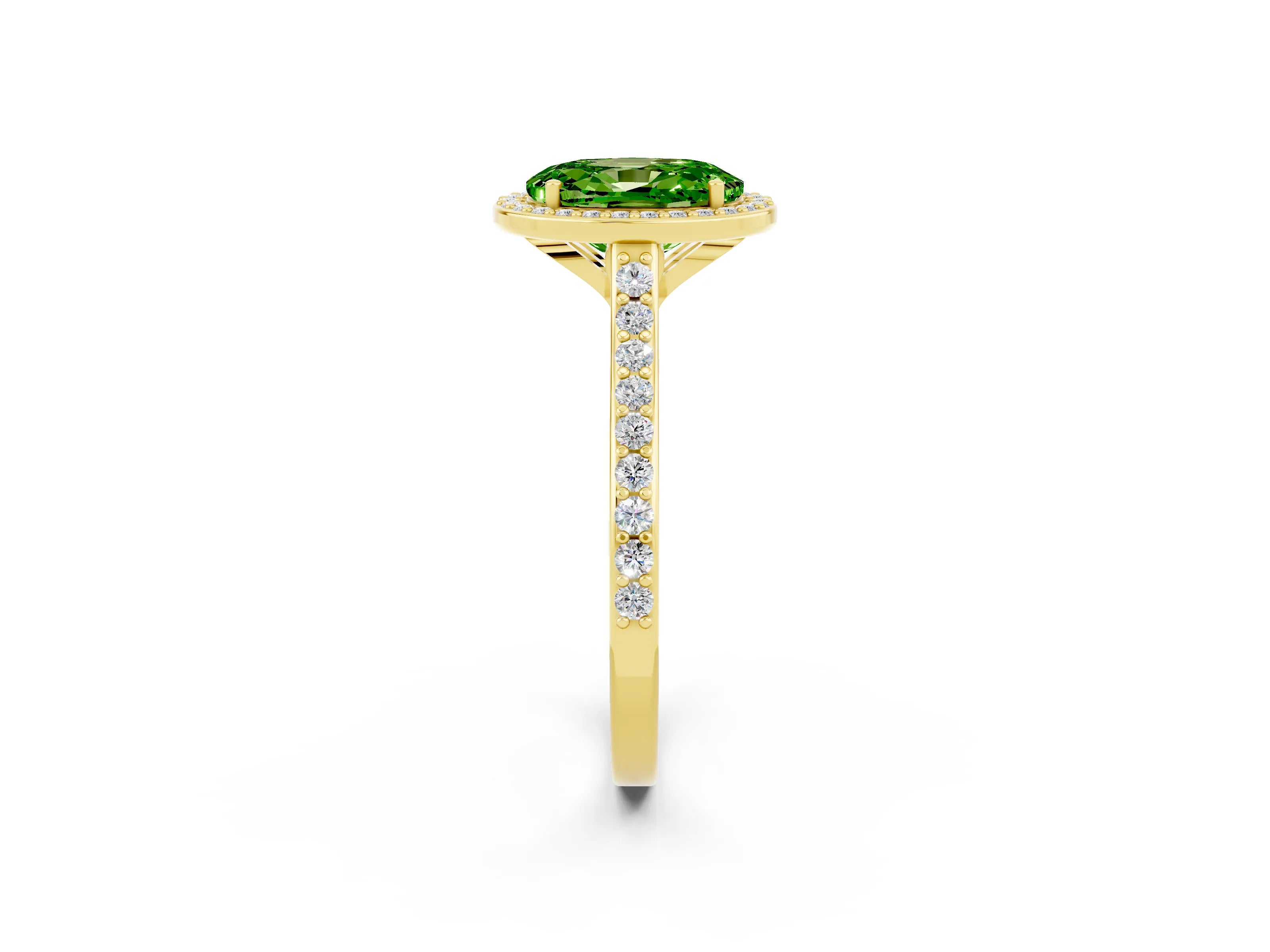 Yellow gold Oval Cut Halo Round Diamond Pavé Band with Four-Prong Setting_2