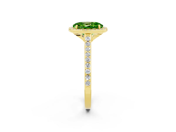 Yellow gold Oval Cut Halo Round Diamond Pavé Band with Four-Prong Setting