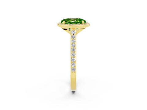 Yellow gold Oval Cut Halo Round Diamond Pavé Band with Four-Prong Setting_2