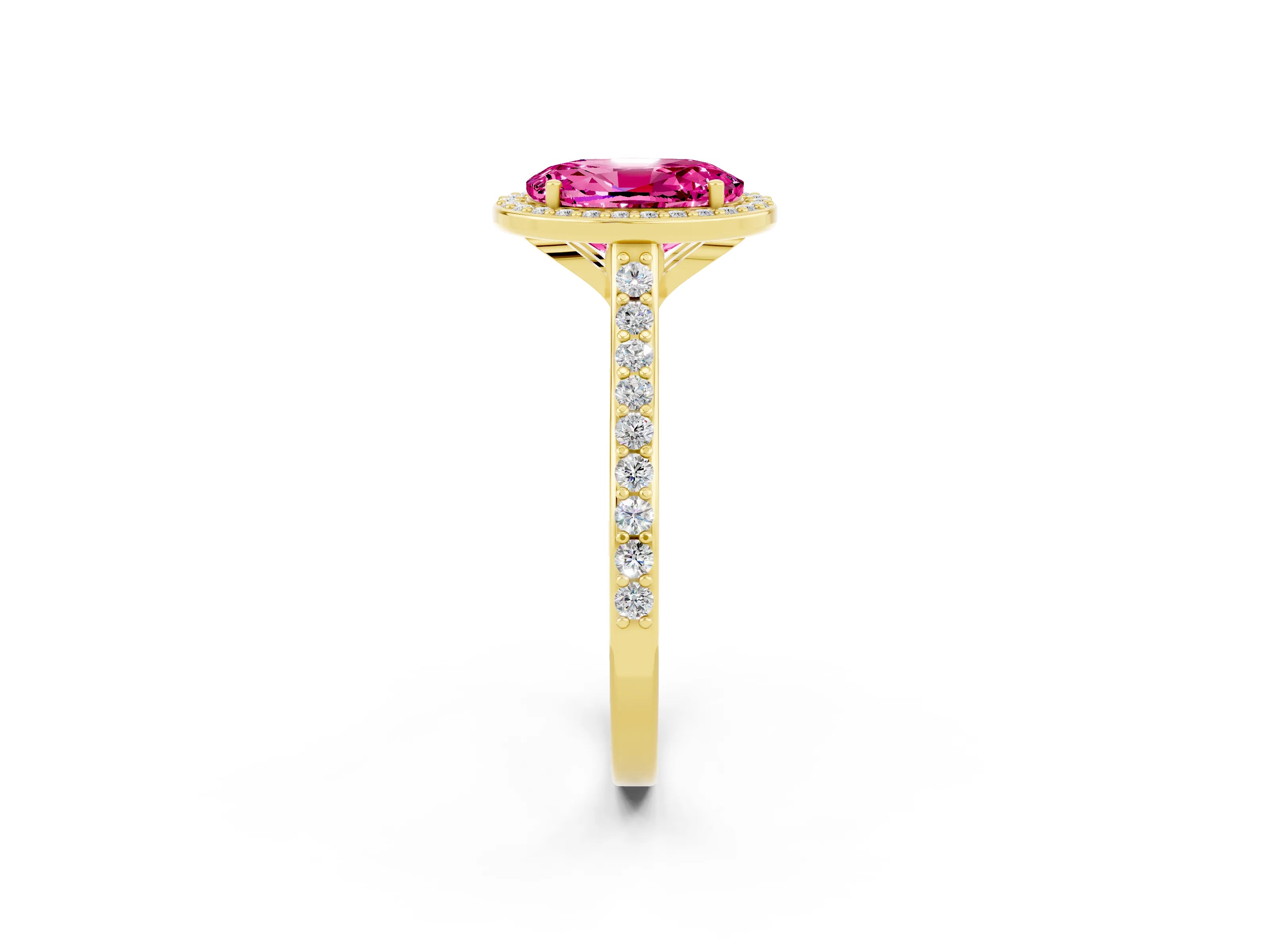 Yellow gold Oval Cut Halo Round Diamond Pavé Band with Four-Prong Setting_2