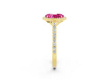 Yellow gold Oval Cut Halo Round Diamond Pavé Band with Four-Prong Setting_2