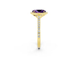 Yellow gold Oval Cut Halo Round Diamond Pavé Band with Four-Prong Setting_2