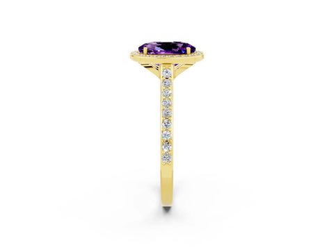Yellow gold Oval Cut Halo Round Diamond Pavé Band with Four-Prong Setting_2