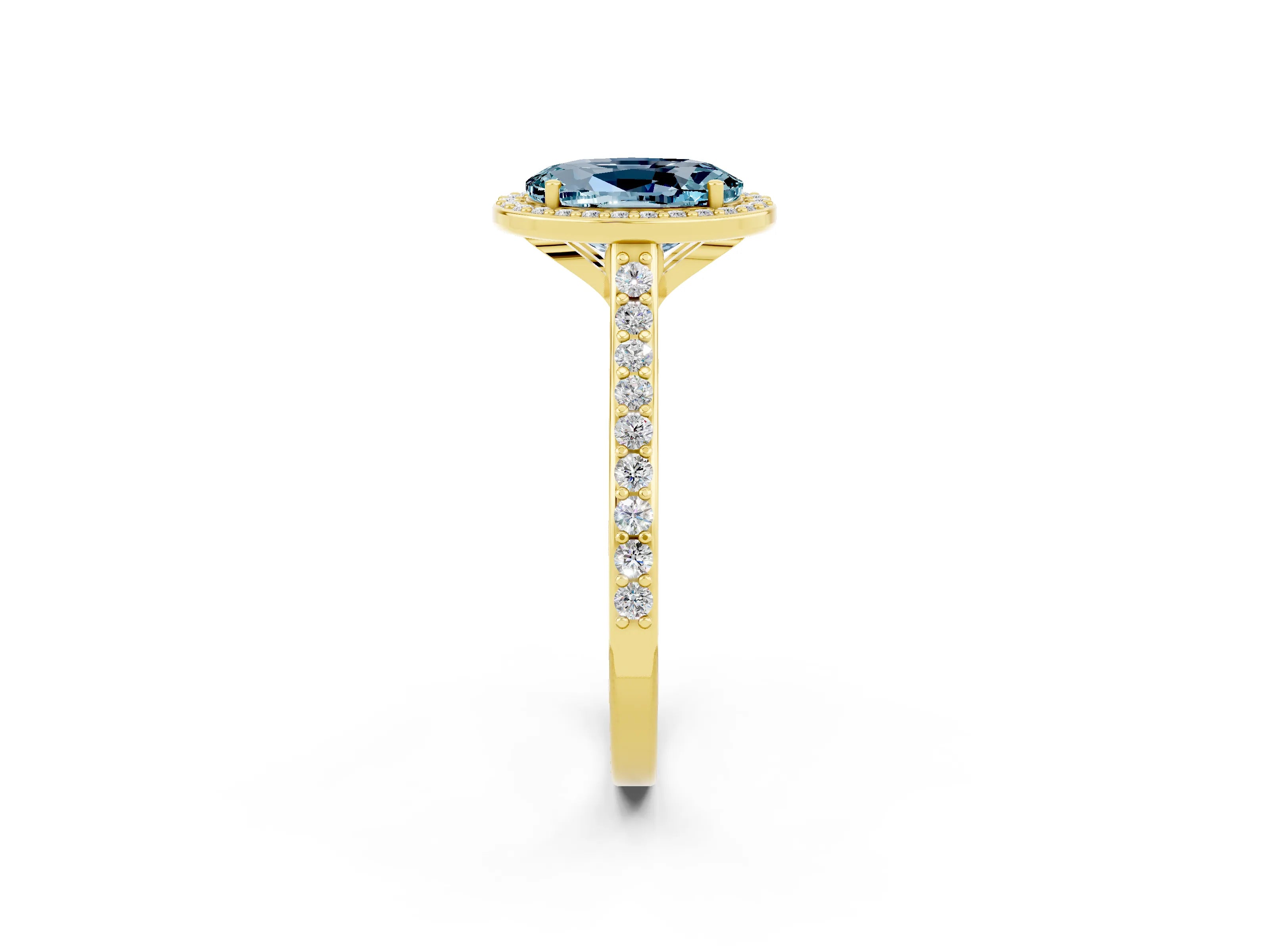 Yellow gold Oval Cut Halo Round Diamond Pavé Band with Four-Prong Setting_2