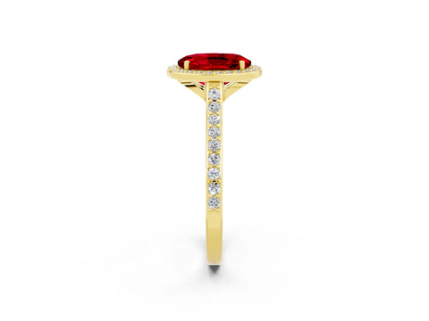 Yellow gold Oval Cut Halo Round Diamond Pavé Band with Four-Prong Setting_2