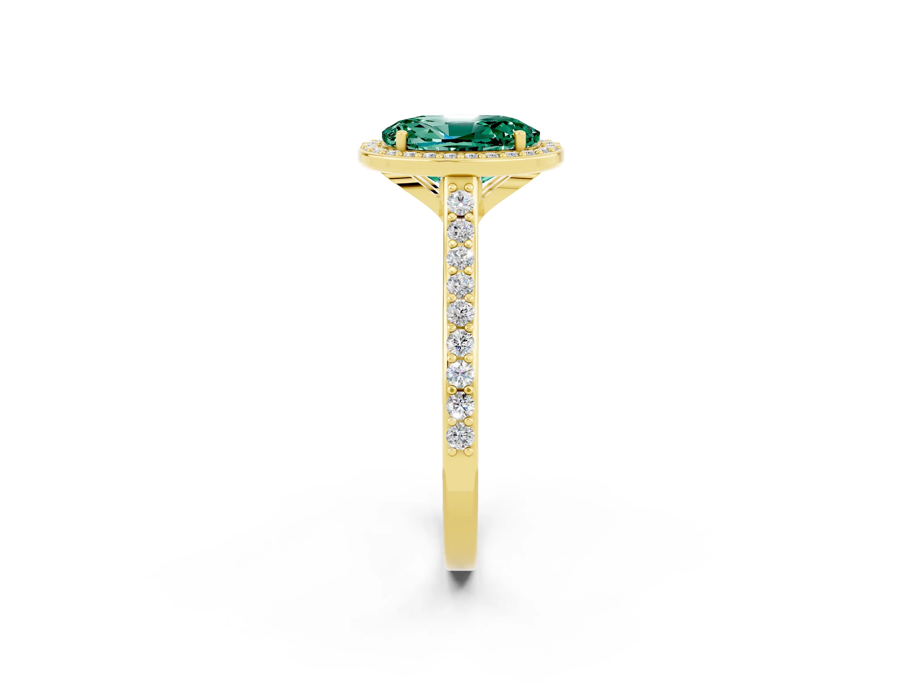 Yellow gold Oval Cut Halo Round Diamond Pavé Band with Four-Prong Setting_2