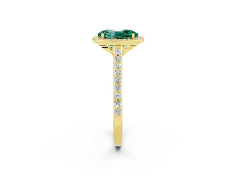 Yellow gold Oval Cut Halo Round Diamond Pavé Band with Four-Prong Setting_2