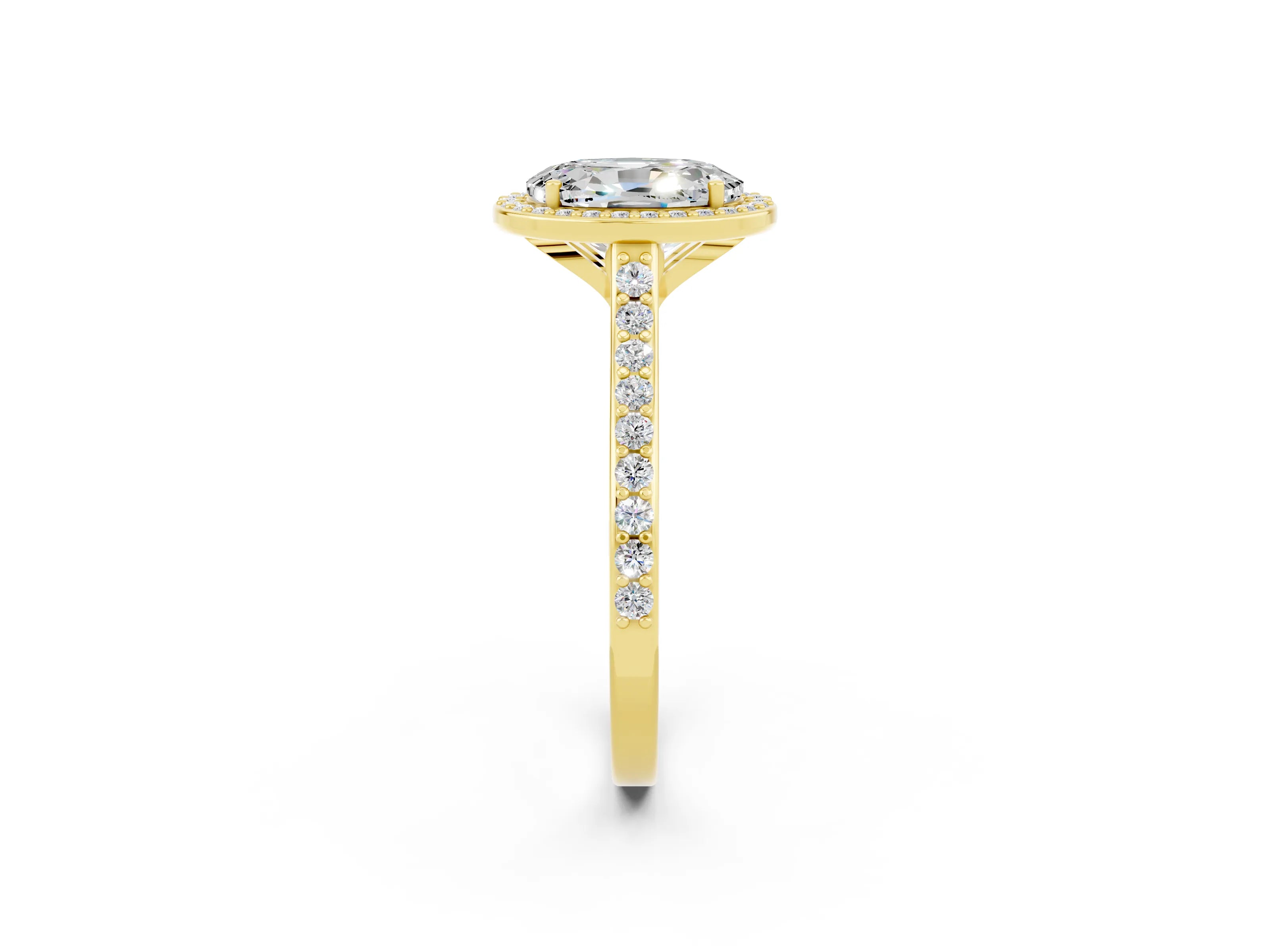 Yellow gold Oval Cut Halo Round Diamond Pavé Band with Four-Prong Setting_2