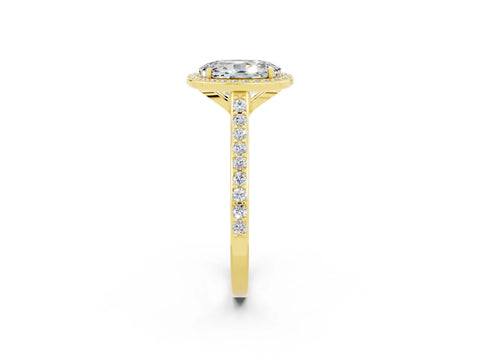 Yellow gold Oval Cut Halo Round Diamond Pavé Band with Four-Prong Setting_2