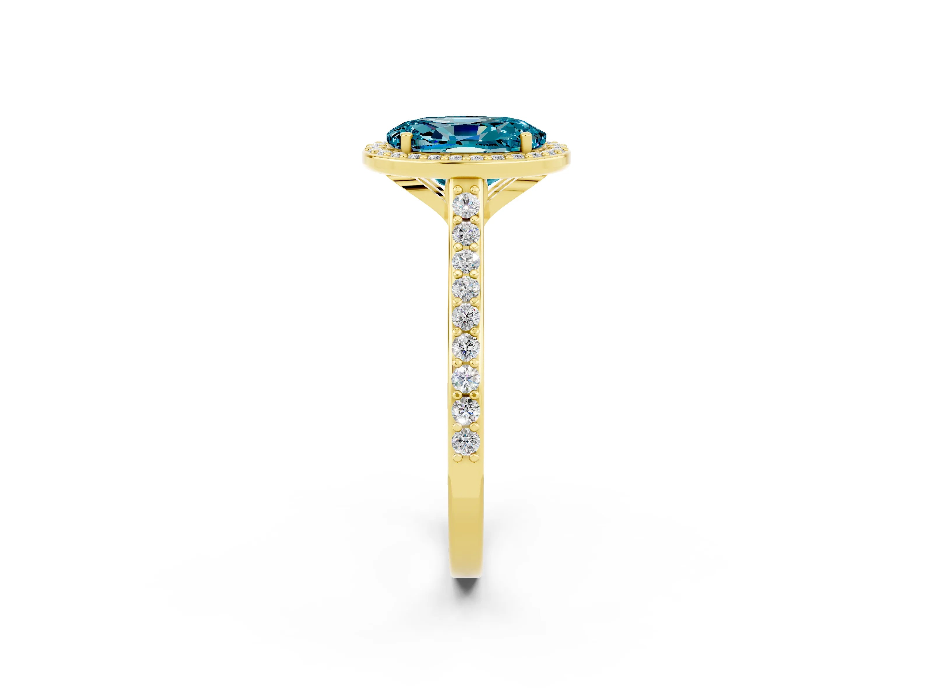 Yellow gold Oval Cut Halo Round Diamond Pavé Band with Four-Prong Setting_2