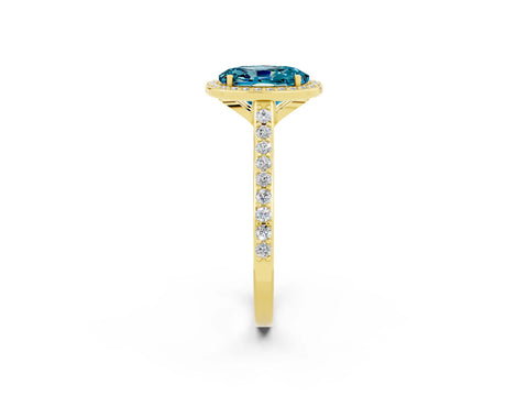 Yellow gold Oval Cut Halo Round Diamond Pavé Band with Four-Prong Setting_2