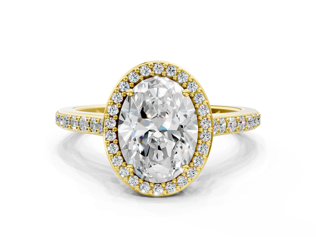 Yellow gold Oval Cut Halo Round Diamond Pavé Band with Four-Prong Setting_3