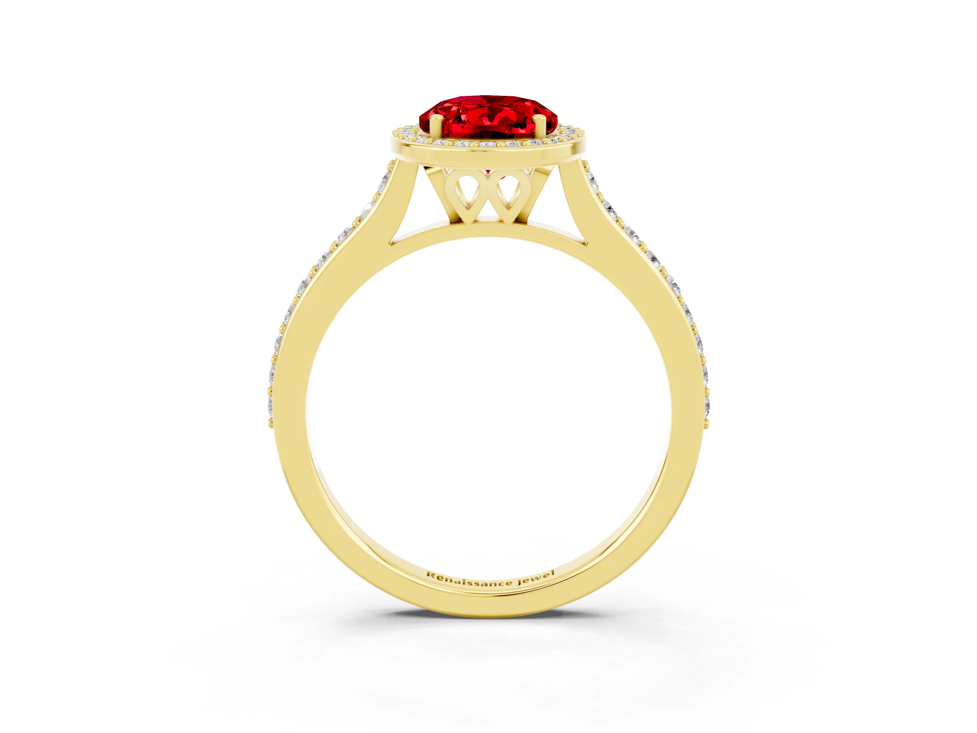 Yellow gold Oval Cut Halo Round Diamond Pavé Band with Four-Prong Setting_3