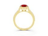 Yellow gold Oval Cut Halo Round Diamond Pavé Band with Four-Prong Setting_3