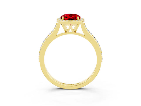 Yellow gold Oval Cut Halo Round Diamond Pavé Band with Four-Prong Setting_3