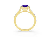 Yellow gold Oval Cut Halo Round Diamond Pavé Band with Four-Prong Setting_3