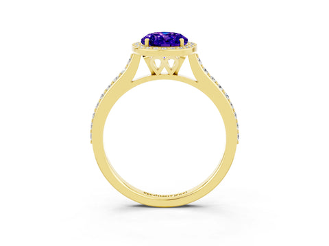 Yellow gold Oval Cut Halo Round Diamond Pavé Band with Four-Prong Setting_3
