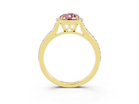 Yellow gold Oval Cut Halo Round Diamond Pavé Band with Four-Prong Setting_3