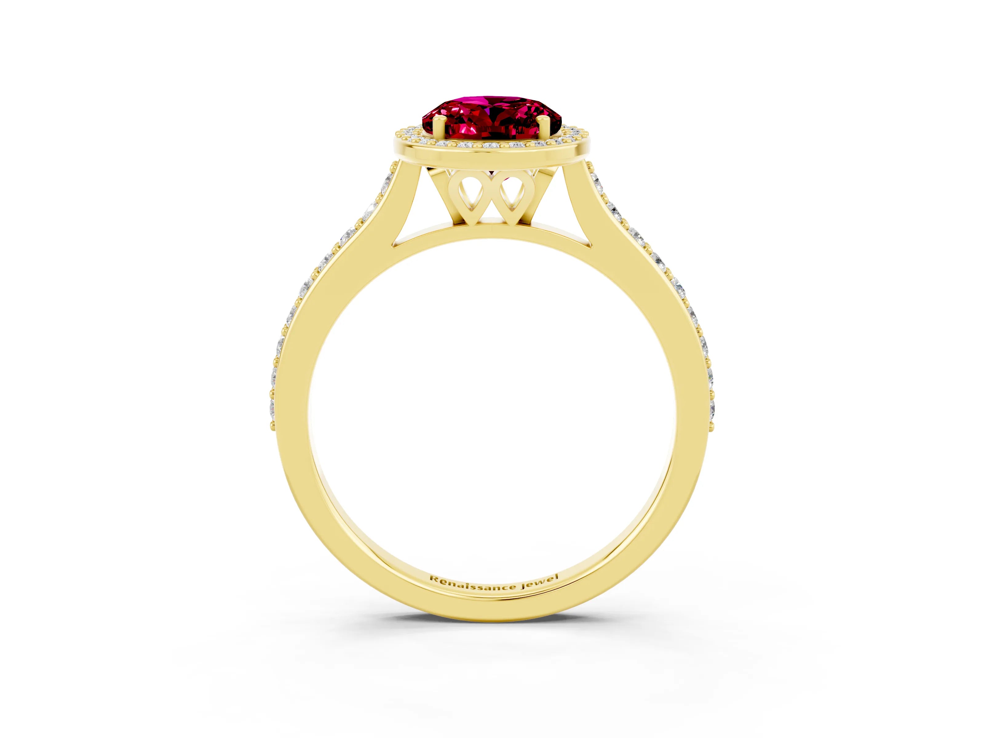 Yellow gold Oval Cut Halo Round Diamond Pavé Band with Four-Prong Setting_3