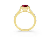 Yellow gold Oval Cut Halo Round Diamond Pavé Band with Four-Prong Setting_3