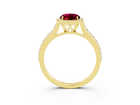 Yellow gold Oval Cut Halo Round Diamond Pavé Band with Four-Prong Setting_3