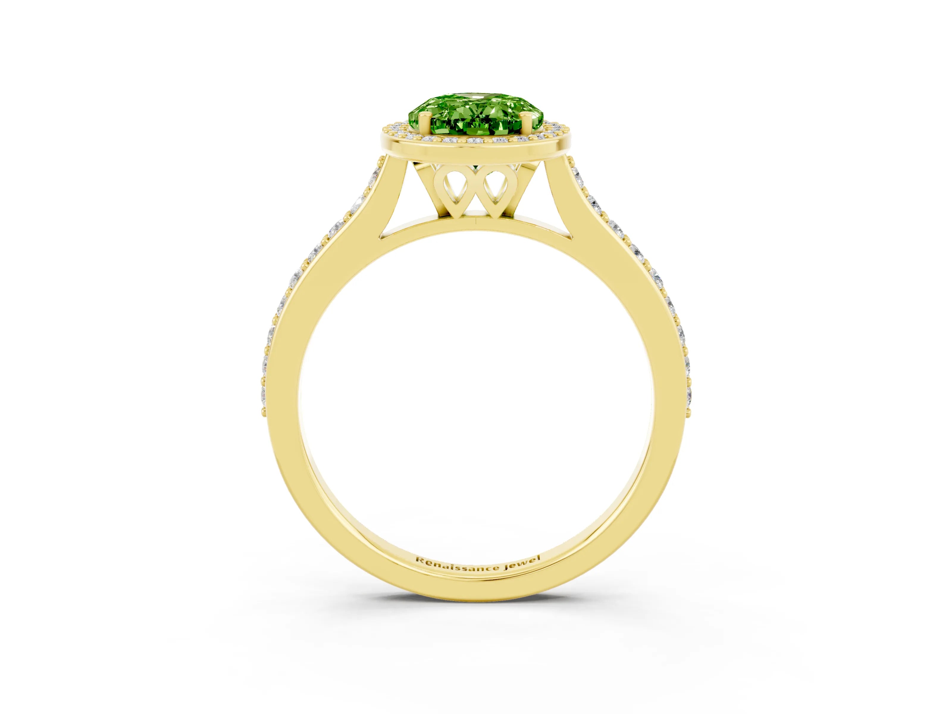 Yellow gold Oval Cut Halo Round Diamond Pavé Band with Four-Prong Setting_3